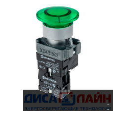 MTB2-BW3613 Кнопка грибовидная без фиксации, с подсветкой, 24V, 1NO, зеленый